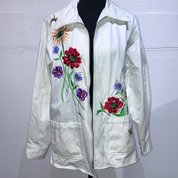 Bob Mackie Jackets & Blazers - Bob Mackey White denim embroidered jacket